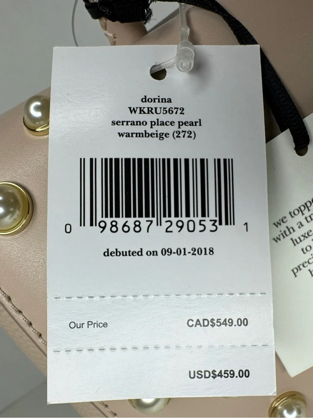 Kate Spade New York Serrano Place Pearl Dorina Beige Pink 249369 Bag NWT